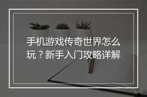 手机游戏传奇世界怎么玩？新手入门攻略详解