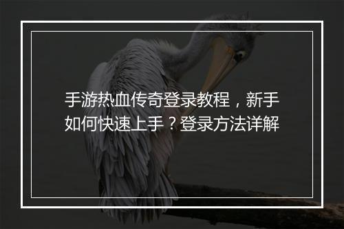 手游热血传奇登录教程，新手如何快速上手？登录方法详解