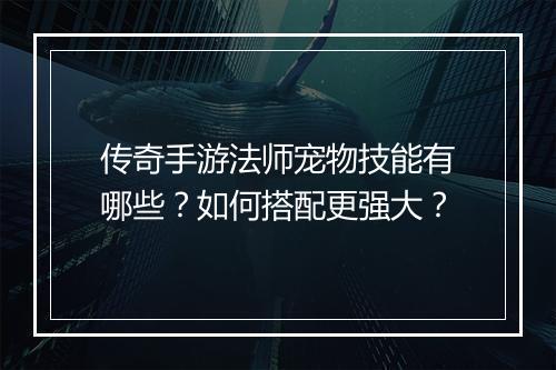 传奇手游法师宠物技能有哪些？如何搭配更强大？