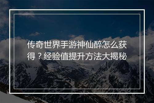 传奇世界手游神仙醉怎么获得？经验值提升方法大揭秘