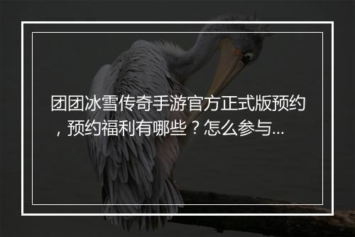 团团冰雪传奇手游官方正式版预约，预约福利有哪些？怎么参与？