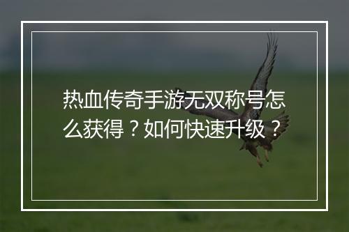 热血传奇手游无双称号怎么获得？如何快速升级？