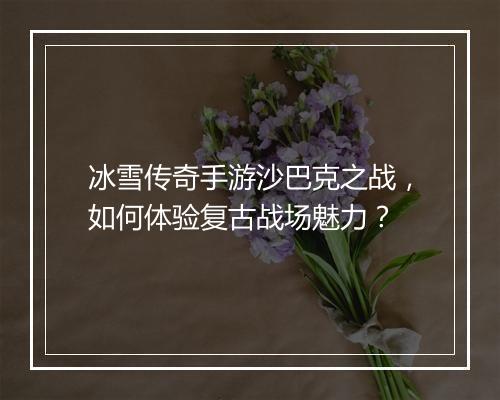 冰雪传奇手游沙巴克之战，如何体验复古战场魅力？