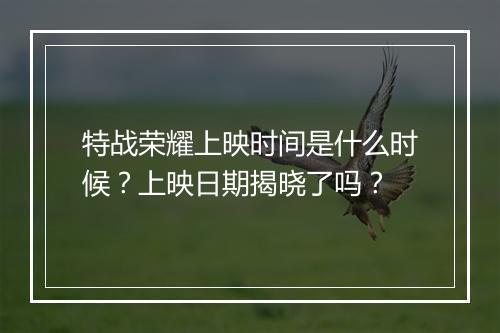 特战荣耀上映时间是什么时候？上映日期揭晓了吗？