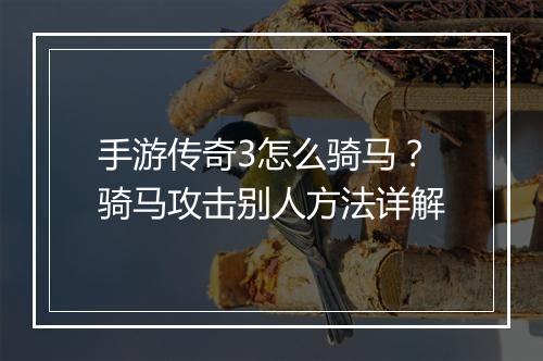 手游传奇3怎么骑马？骑马攻击别人方法详解