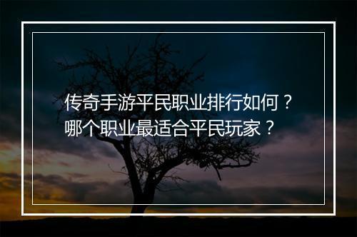 传奇手游平民职业排行如何？哪个职业最适合平民玩家？