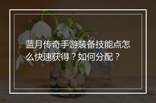 蓝月传奇手游装备技能点怎么快速获得？如何分配？
