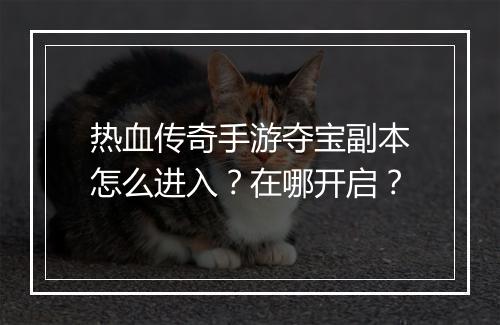 热血传奇手游夺宝副本怎么进入？在哪开启？