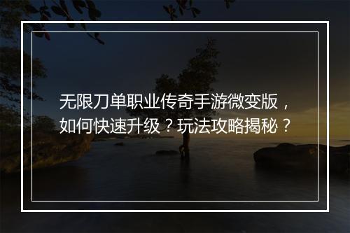 无限刀单职业传奇手游微变版，如何快速升级？玩法攻略揭秘？