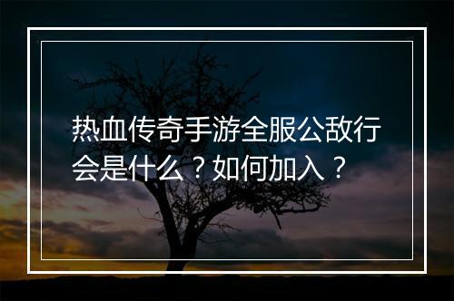 热血传奇手游全服公敌行会是什么？如何加入？