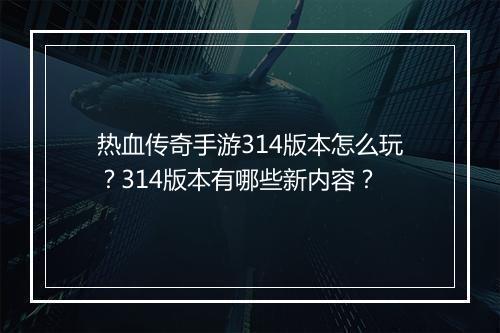 热血传奇手游314版本怎么玩？314版本有哪些新内容？
