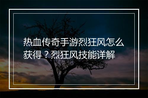 热血传奇手游烈狂风怎么获得？烈狂风技能详解