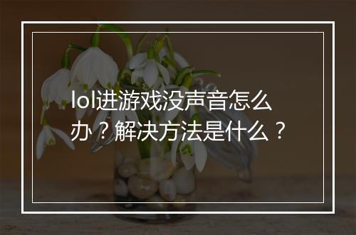 lol进游戏没声音怎么办？解决方法是什么？