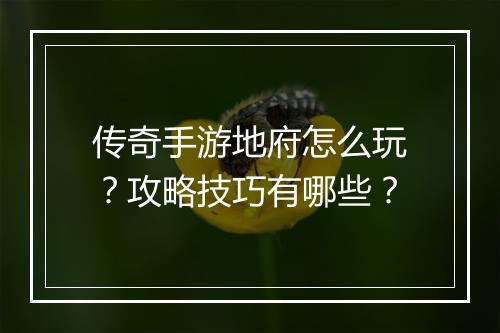 传奇手游地府怎么玩？攻略技巧有哪些？