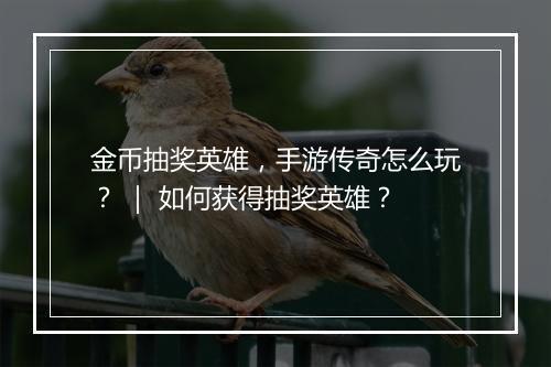 金币抽奖英雄，手游传奇怎么玩？ ｜ 如何获得抽奖英雄？