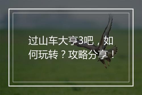 过山车大亨3吧，如何玩转？攻略分享！