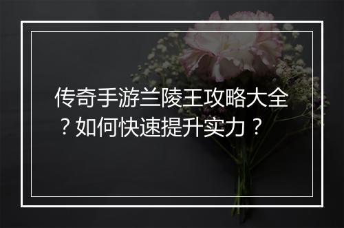 传奇手游兰陵王攻略大全？如何快速提升实力？