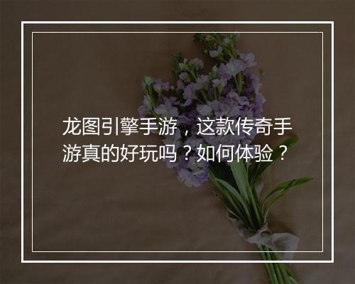 龙图引擎手游，这款传奇手游真的好玩吗？如何体验？