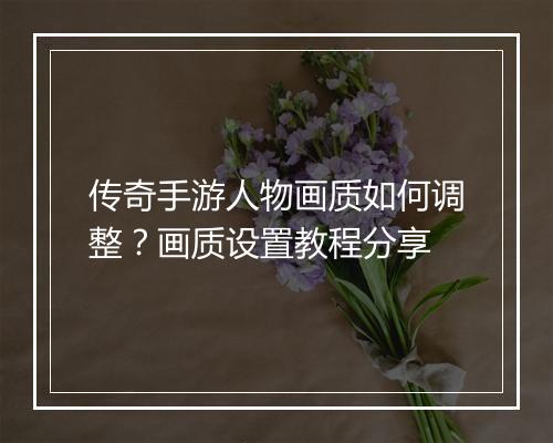 传奇手游人物画质如何调整？画质设置教程分享