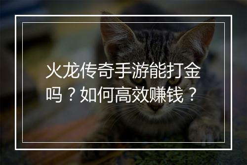 火龙传奇手游能打金吗？如何高效赚钱？