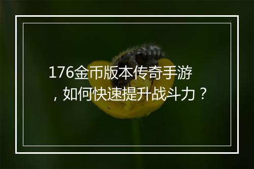 176金币版本传奇手游，如何快速提升战斗力？
