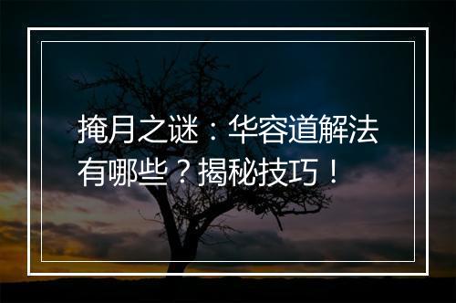 掩月之谜：华容道解法有哪些？揭秘技巧！