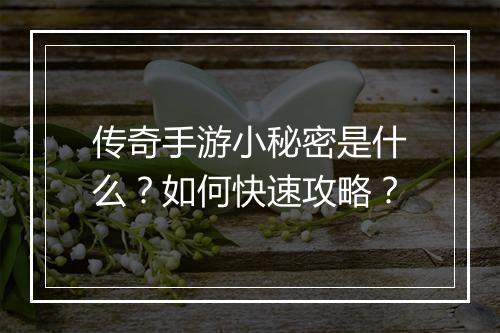 传奇手游小秘密是什么？如何快速攻略？
