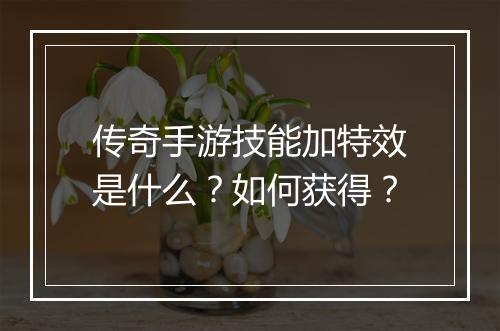 传奇手游技能加特效是什么？如何获得？