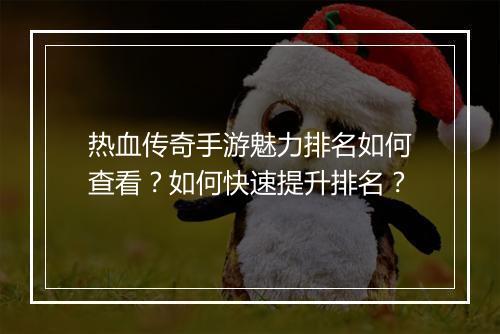 热血传奇手游魅力排名如何查看？如何快速提升排名？