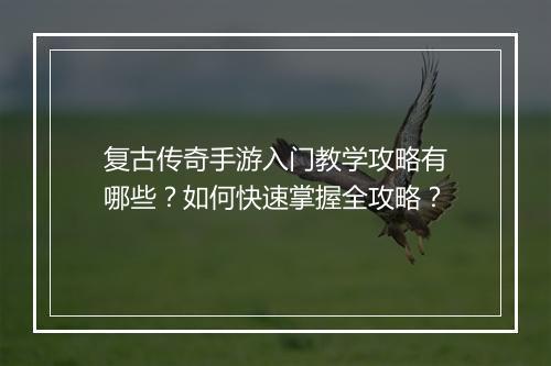 复古传奇手游入门教学攻略有哪些？如何快速掌握全攻略？