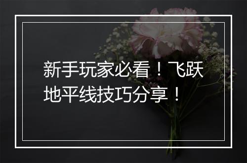 新手玩家必看！飞跃地平线技巧分享！