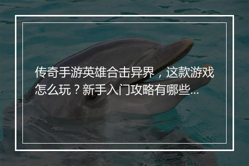 传奇手游英雄合击异界，这款游戏怎么玩？新手入门攻略有哪些？