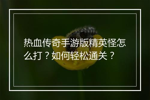 热血传奇手游版精英怪怎么打？如何轻松通关？