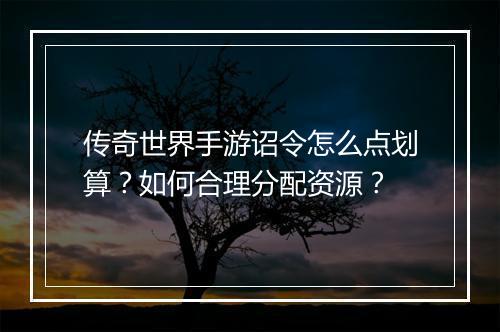 传奇世界手游诏令怎么点划算？如何合理分配资源？