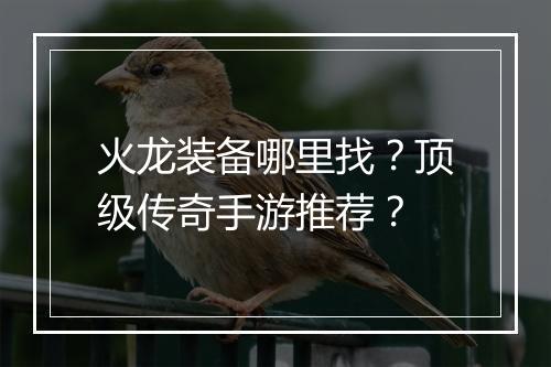 火龙装备哪里找？顶级传奇手游推荐？