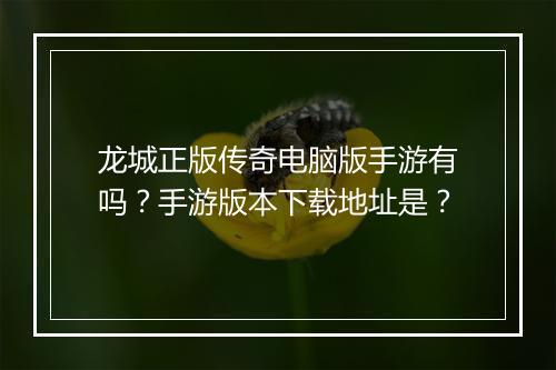 龙城正版传奇电脑版手游有吗？手游版本下载地址是？