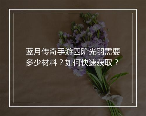 蓝月传奇手游四阶光羽需要多少材料？如何快速获取？