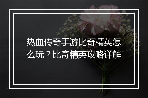 热血传奇手游比奇精英怎么玩？比奇精英攻略详解