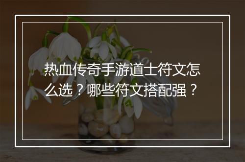 热血传奇手游道士符文怎么选？哪些符文搭配强？