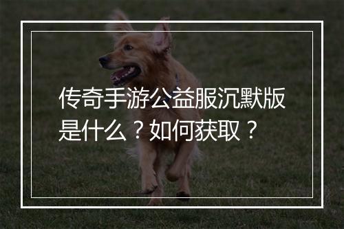 传奇手游公益服沉默版是什么？如何获取？