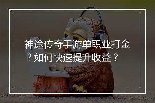 神途传奇手游单职业打金？如何快速提升收益？