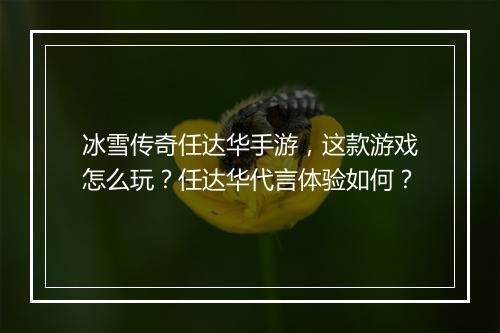 冰雪传奇任达华手游，这款游戏怎么玩？任达华代言体验如何？