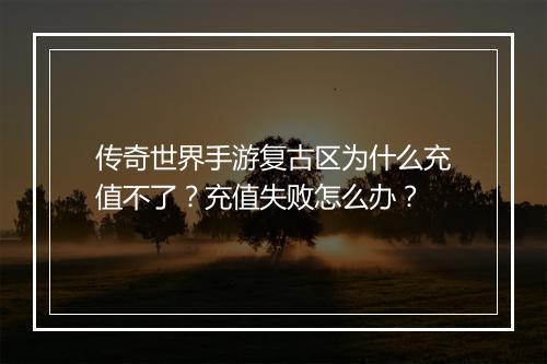 传奇世界手游复古区为什么充值不了？充值失败怎么办？