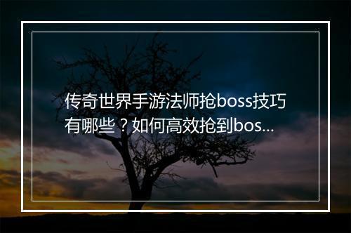 传奇世界手游法师抢boss技巧有哪些？如何高效抢到boss？