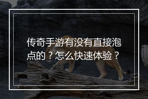 传奇手游有没有直接泡点的？怎么快速体验？