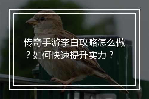 传奇手游李白攻略怎么做？如何快速提升实力？