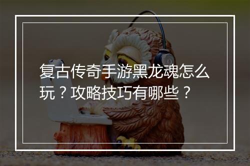 复古传奇手游黑龙魂怎么玩？攻略技巧有哪些？