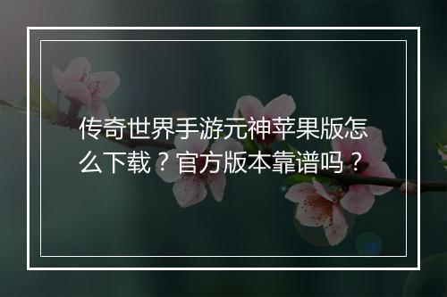 传奇世界手游元神苹果版怎么下载？官方版本靠谱吗？