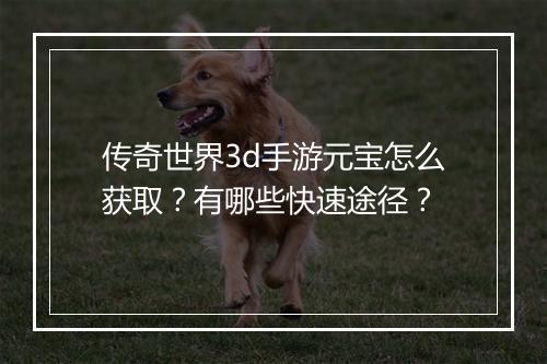 传奇世界3d手游元宝怎么获取？有哪些快速途径？