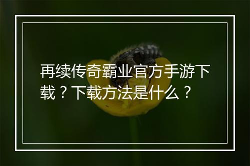 再续传奇霸业官方手游下载？下载方法是什么？